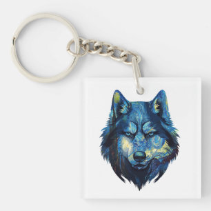 Wolf in sterrennacht abstracte dieren in het wild sleutelhanger