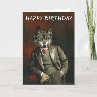 Wolf in Suit Birthday Card Kaart