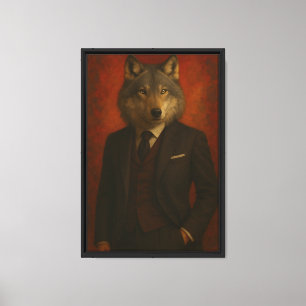 Wolf in Suit Portret Ingelijste Canvas Muurkunst Afdruk