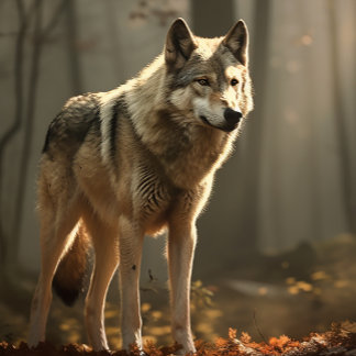 Wolf in Sunlit Forest Clearing Jigzaag Puzzle Legpuzzel