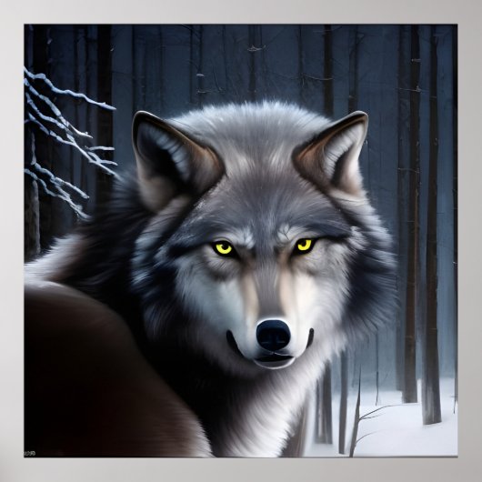 Wolf in Winter Forest Poster (Voorkant)