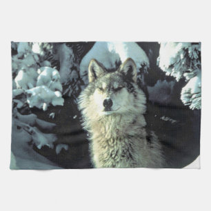 Wolf in Winterbos Kunstwerk Theedoek