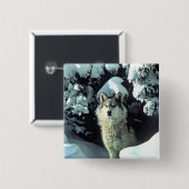 Wolf in winterstilte vierkante button 5,1 cm (Voorkant /achterkant)