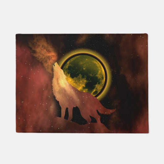 WOLF JUIKT IN DE RUIMTE MAAN STERRENSTELSEL DEURMAT (Voorkant)