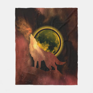WOLF JUIKT IN DE RUIMTE MAAN STERRENSTELSEL FLEECE DEKEN
