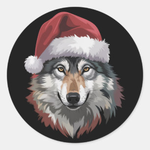 Wolf Kerst Grappig Kerstcadeau Dierenliefhebbers Ronde Sticker