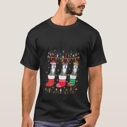 Wolf Kerst Sokken Lelijke Kersttrui Pyjama T-shirt (Voorkant)