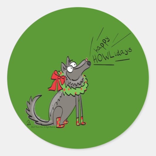 Wolf Kerstmis Funny Cute Kinderen Ronde Sticker (Voorkant)