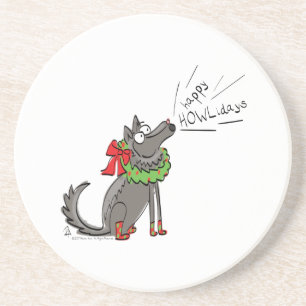 Wolf Kerstmis Funny Cute Kinderen Zandsteen Onderzetter