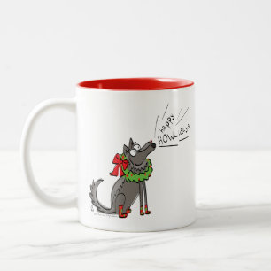 Wolf Kerstmis Funny Kinder Cute Tweekleurige Koffiemok