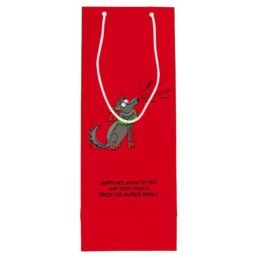 Wolf Kerstmis Funny Kinder Cute Wijn Cadeautas (Achterkant)