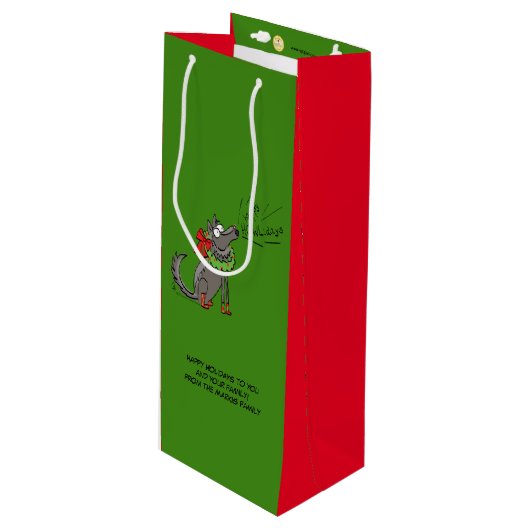 Wolf Kerstmis Funny Kinder Cute Wijn Cadeautas (Voorkant Gekanteld)