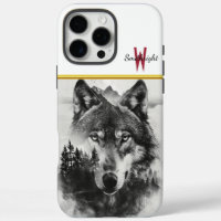Wolf kijkt door mistig bos