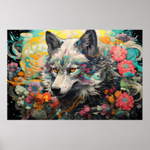 Wolf Kleurrijke Dier Betoverend Abstract Poster