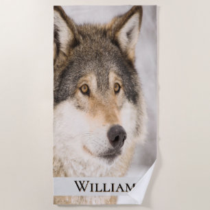 Wolf-kop wilde dieren winterbos strandlaken