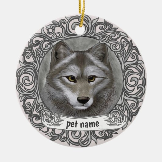 Wolf Loving Memory kerstboomornament Keramisch Ornament (Voorkant)