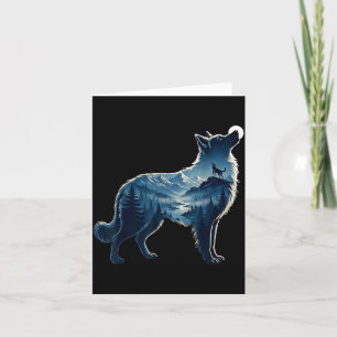 Wolf maanverlichte berg bos blootstelling kunst kaart