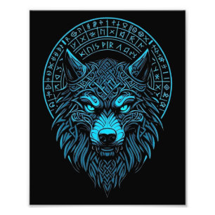 Wolf Mask Odin runt Noors kompas Viking Foto Afdruk