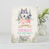 Wolf meisje verjaardagsfeestje uitnodiging (Staand voorkant)