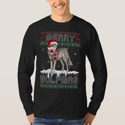 Wolf Merry Wolfmas Christmas Wolf Ugly Sweat (Devant)