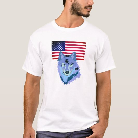 Wolf met Amerikaanse vlag T-shirt (Voorkant)