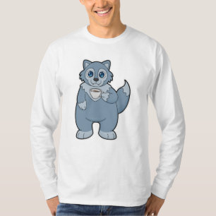 Wolf met beker koffie t-shirt