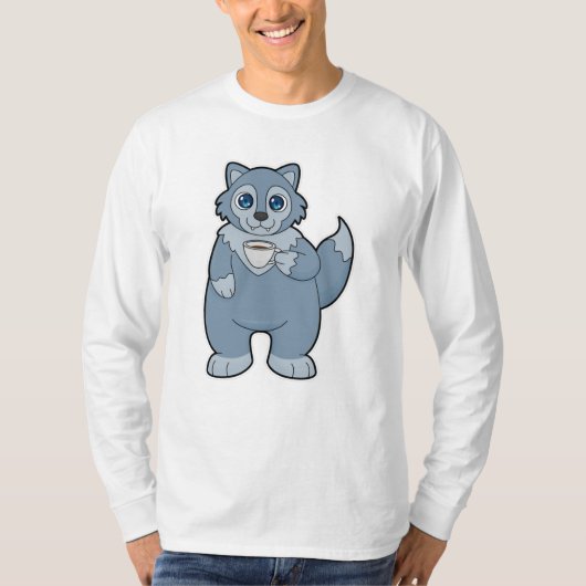 Wolf met beker koffie t-shirt (Voorkant)
