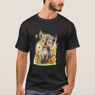 Wolf met bloemen schattige wolven dier maan jongen t-shirt