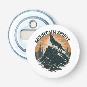Wolf met majestueuze bergtop huilt button flesopener