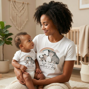Wolf Moeder Pup Eerste Moederdag Pastel Regenboog T-shirt