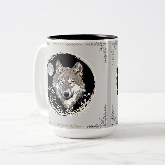 Wolf Mok Gray en Zwarte Mok (Voorkant links)