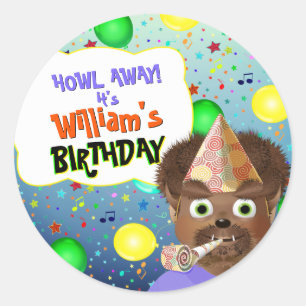 Wolf Monster Birthday Party Klassic Round Sticker