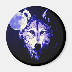 Wolf & Moon Dark Blue Night Collage Magneet