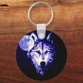 Wolf & Moon Dark Blue Night Collage Sleutelhanger (Voorkant)