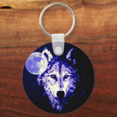 Wolf & Moon Dark Blue Night Collage Sleutelhanger (Voorkant)