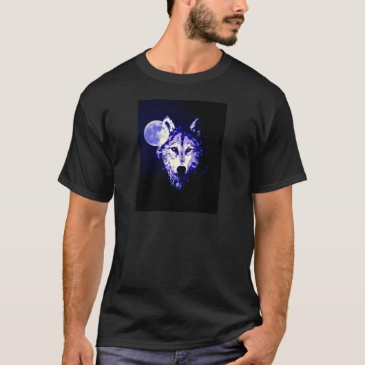 Wolf & Moon Dark Blue Night Collage T-shirt (Voorkant)
