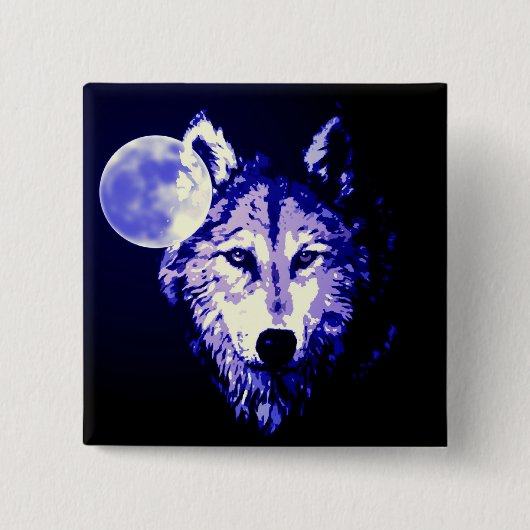 Wolf & Moon Dark Blue Night Collage Vierkante Button 5,1 Cm (Voorkant)