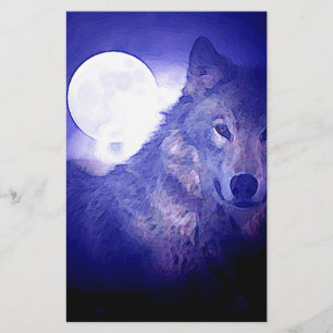 Wolf, Moon en Blue Night Briefpapier