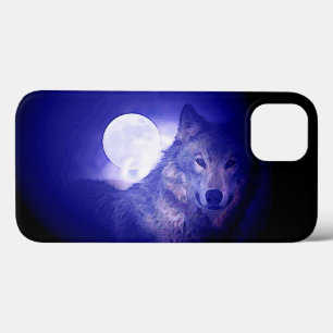 Wolf, Moon en Blue Night iPhone 13 Hoesje
