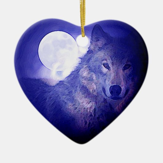 Wolf, Moon en Blue Night Keramisch Ornament (Voorkant)