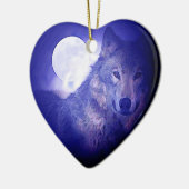 Wolf, Moon en Blue Night Keramisch Ornament (Links)