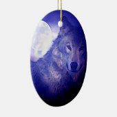 Wolf, Moon en Blue Night Keramisch Ornament (Rechts)
