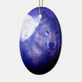 Wolf, Moon en Blue Night Keramisch Ornament (Links)