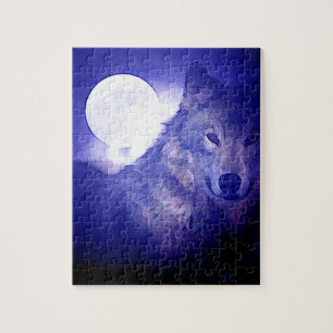Wolf, Moon en Blue Night Legpuzzel