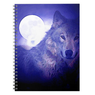 Wolf, Moon en Blue Night Notitieboek