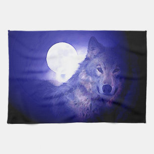 Wolf, Moon en Blue Night Theedoek
