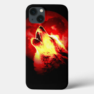 Wolf, Moon en Red Sky iPhone 13 Hoesje