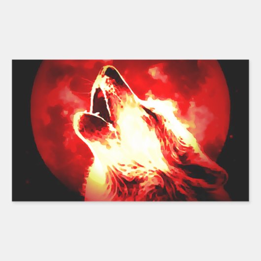 Wolf, Moon en Red Sky Rechthoekige Sticker (Voorkant)