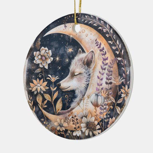 Wolf Moon Keramisch Ornament (Links)