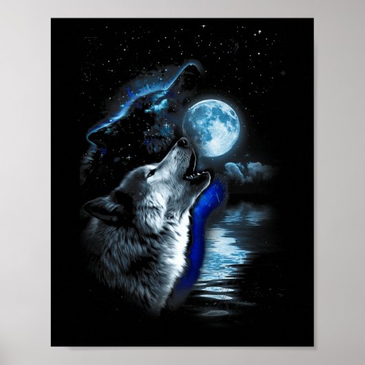 Wolf Moon Lake Wolf Howling Volle Maan Wolf Graphi Poster (Voorkant)